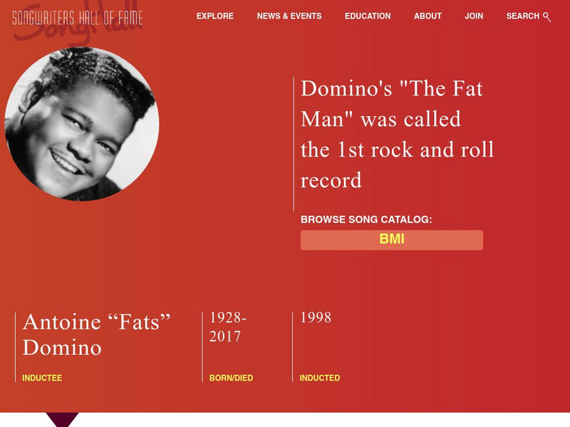 Songwriters Hall of Fame: Antoine Fats Domino Handout Songwriters Hall of Fame: Antoine Fats Domino Handout