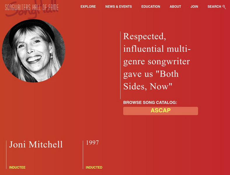 Songwriters Hall of Fame: Joni Mitchell Handout