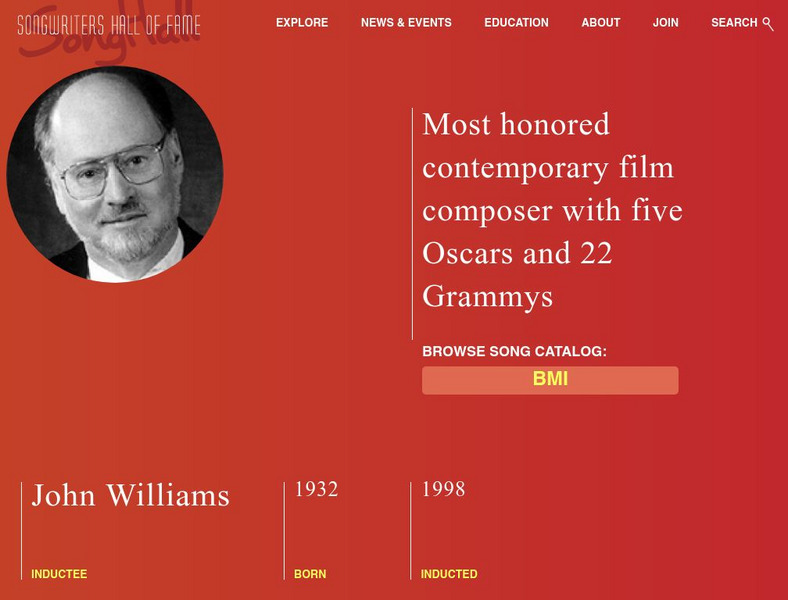 Songwriters Hall of Fame: John Williams Handout Songwriters Hall of Fame: John Williams Handout