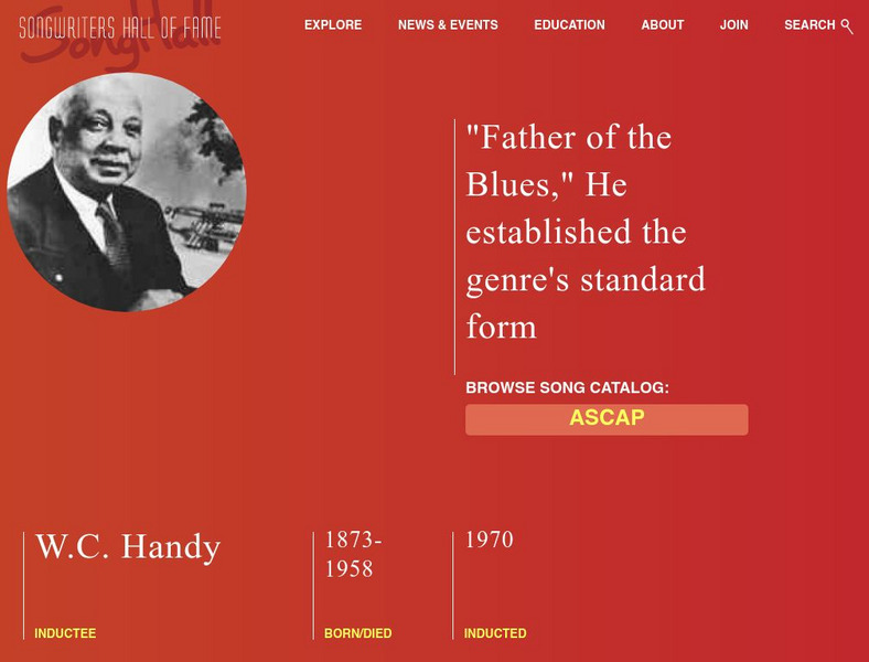 Songwriters Hall of Fame: w.c. Handy Handout Songwriters Hall of Fame: w.c. Handy Handout