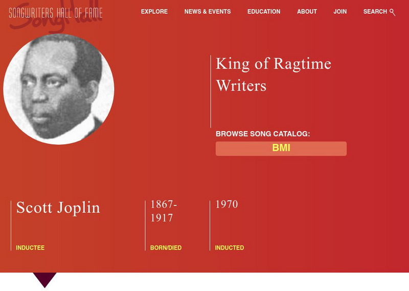 Songwriters Hall of Fame: Scott Joplin Handout Songwriters Hall of Fame: Scott Joplin Handout