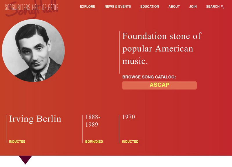 Songwriters Hall of Fame: Irving Berlin Handout Songwriters Hall of Fame: Irving Berlin Handout