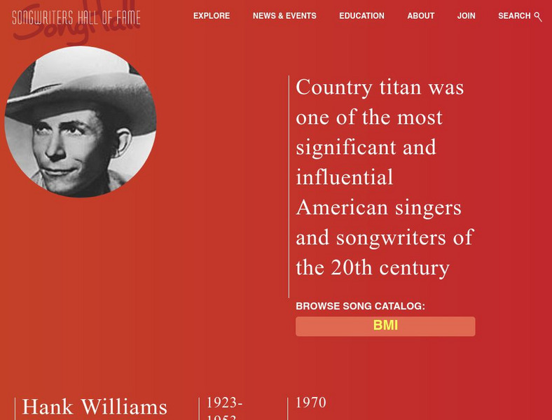 Songwriters Hall of Fame: Hank Williams Handout Songwriters Hall of Fame: Hank Williams Handout