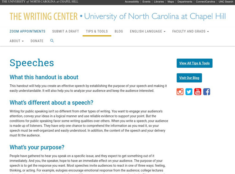 The University of North Carolina at Chapel Hill: The Writing Center: Speeches Article The University of North Carolina at Chapel Hill: The Writing Center: Speeches Article