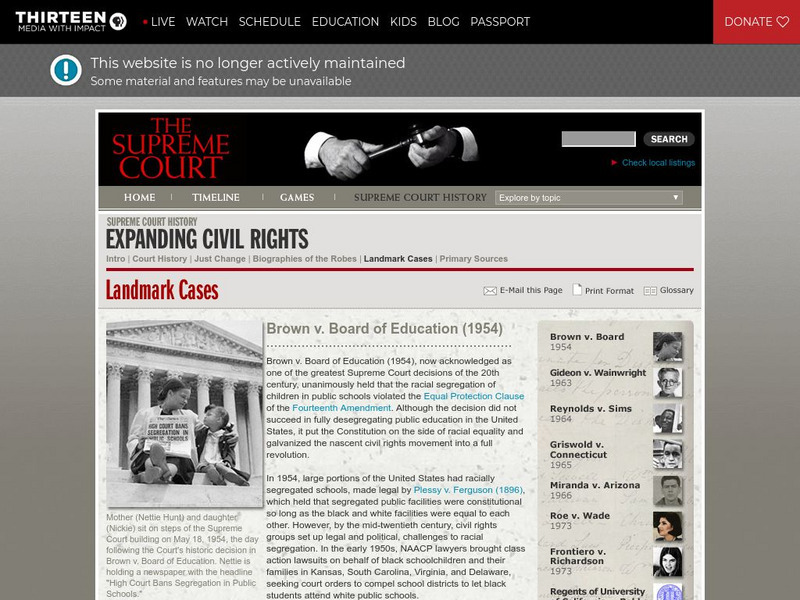 Wnet: Thirteen: Supreme Court: Expanding Civil Rights: Brown v. Board of Education Website Wnet: Thirteen: Supreme Court: Expanding Civil Rights: Brown v. Board of Education Website
