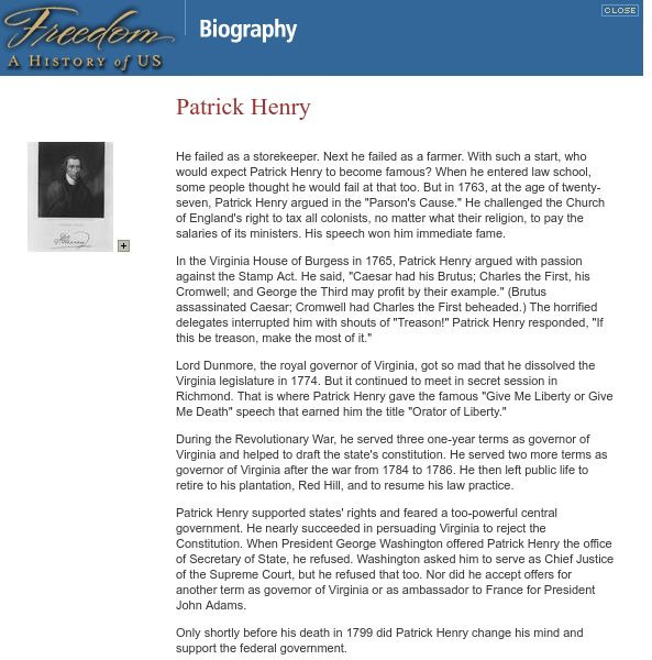 Wnet: Thirteen: Freedom: A History of Us: Patrick Henry Handout Wnet: Thirteen: Freedom: A History of Us: Patrick Henry Handout