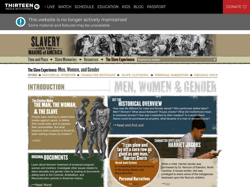 Wnet: Thirteen: Slavery & Making of America: The Slave Experience: Men, Women & Gender Website Wnet: Thirteen: Slavery & Making of America: The Slave Experience: Men, Women & Gender Website