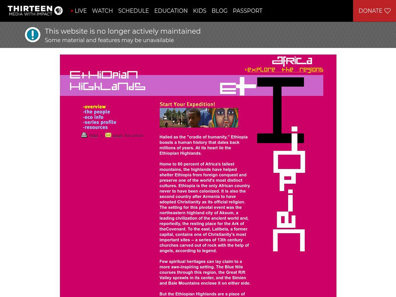 Wnet: Thirteen: Africa: Explore the Regions: Ethiopian Highlands Handout Wnet: Thirteen: Africa: Explore the Regions: Ethiopian Highlands Handout