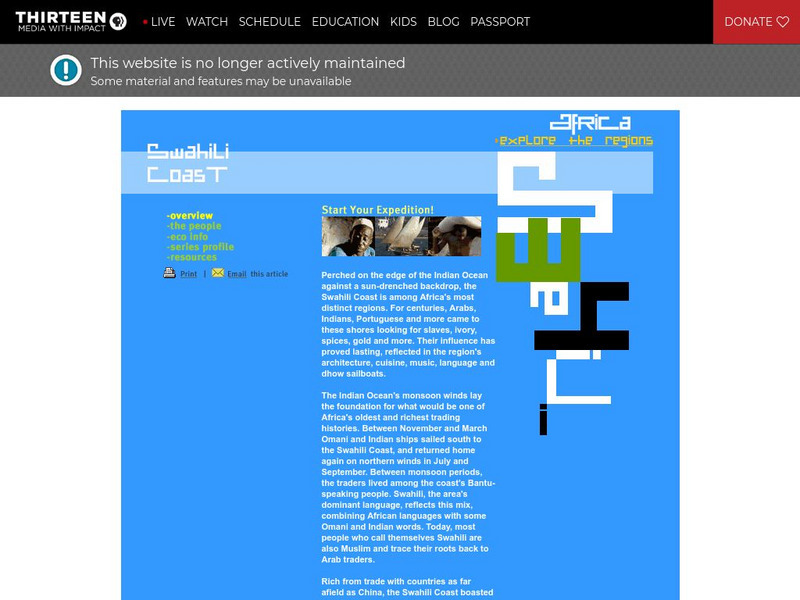 Wnet: Thirteen: Africa Explore the Regions: Swahili Coast Handout Wnet: Thirteen: Africa Explore the Regions: Swahili Coast Handout