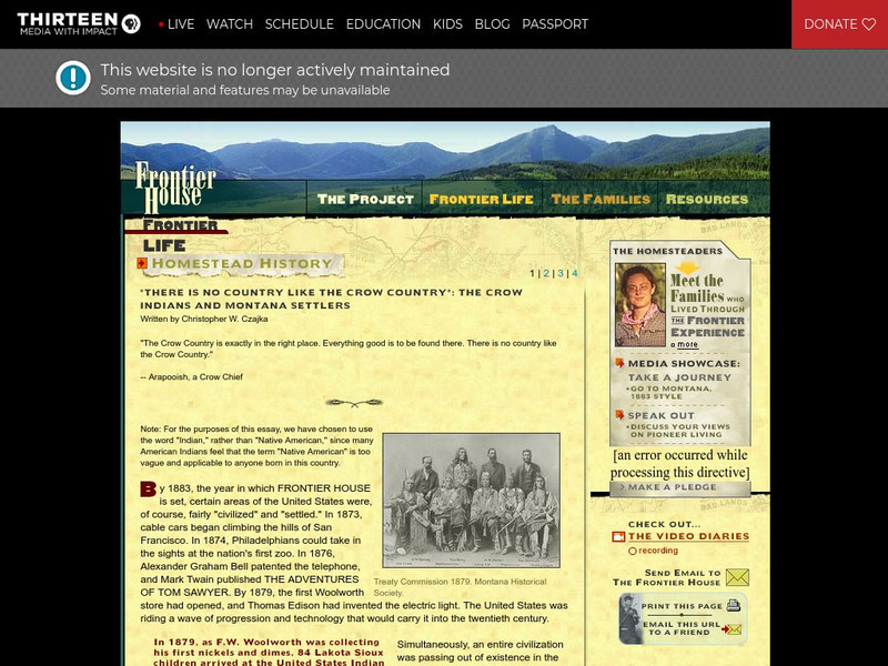 Wnet: Thirteen: Frontier Life: The Crow Indians and Montana Settlers Website Wnet: Thirteen: Frontier Life: The Crow Indians and Montana Settlers Website
