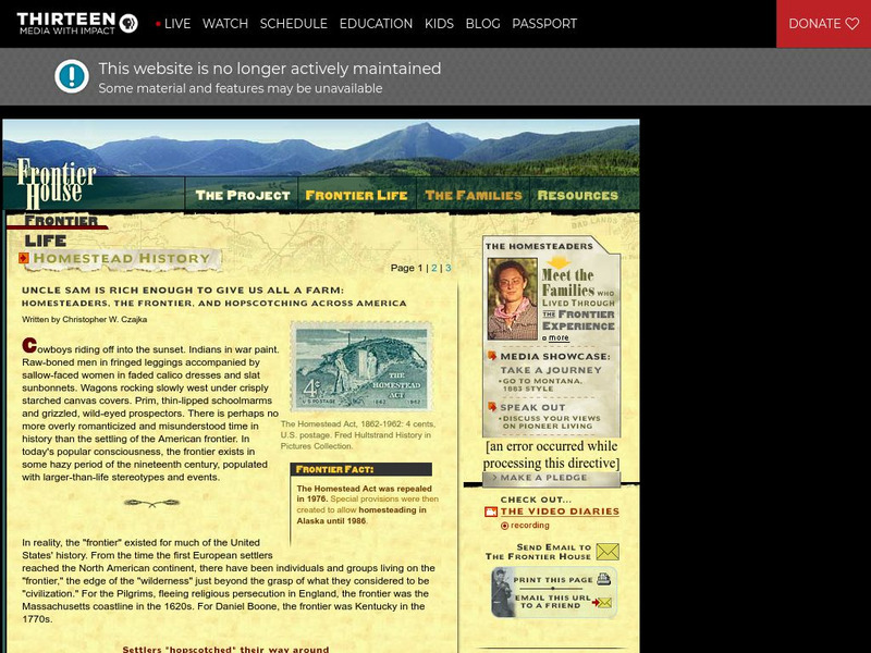 Wnet: Thirteen: Frontier Life: Uncle Sam Is Rich Enough to Give Us All a Farm Website Wnet: Thirteen: Frontier Life: Uncle Sam Is Rich Enough to Give Us All a Farm Website