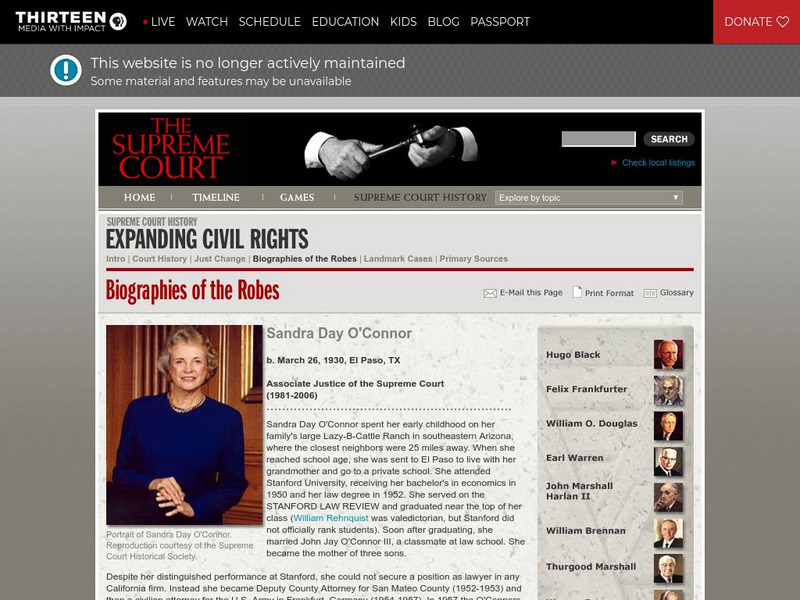 Wnet: Thirteen: The Supreme Court: Biographies of the Robes: Sandra Day O'connor Activity Wnet: Thirteen: The Supreme Court: Biographies of the Robes: Sandra Day O'connor Activity