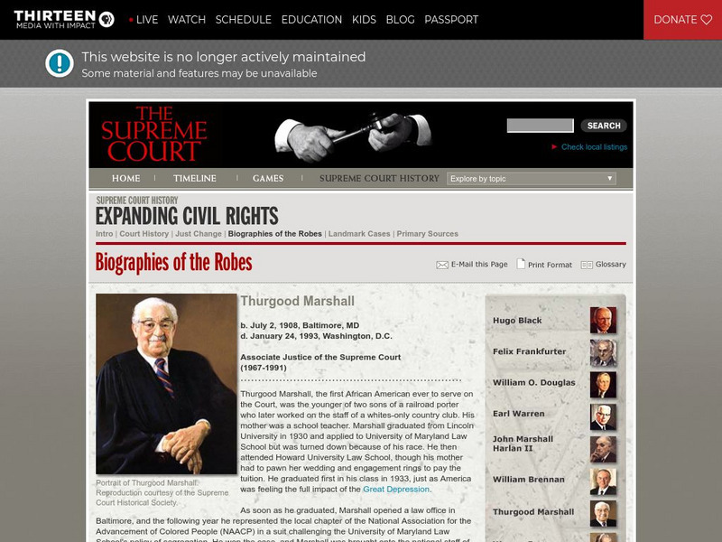 Wnet: Thirteen: The Supreme Court: Biographies of the Robes: Thurgood Marshall Activity Wnet: Thirteen: The Supreme Court: Biographies of the Robes: Thurgood Marshall Activity