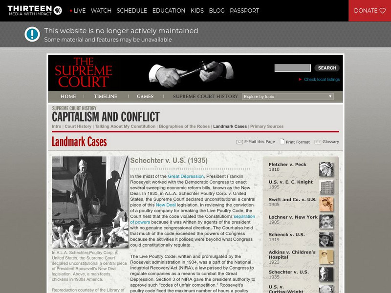 Wnet: Thirteen: The Supreme Court: Landmark Cases: Schechter v. u.s. (1935) Activity Wnet: Thirteen: The Supreme Court: Landmark Cases: Schechter v. u.s. (1935) Activity