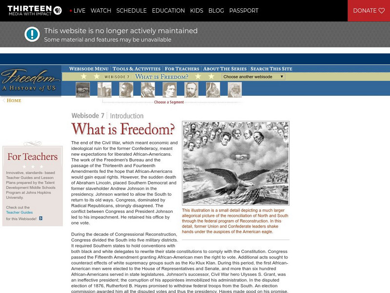 Wnet: Thirteen: Freedom: A History of the u.s. What Is Freedom? Webisode 7 Unit Plan Wnet: Thirteen: Freedom: A History of the u.s. What Is Freedom? Webisode 7 Unit Plan