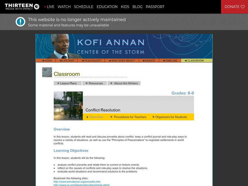 Wnet: Thirteen: Conflict Resolution Lesson Plan Wnet: Thirteen: Conflict Resolution Lesson Plan
