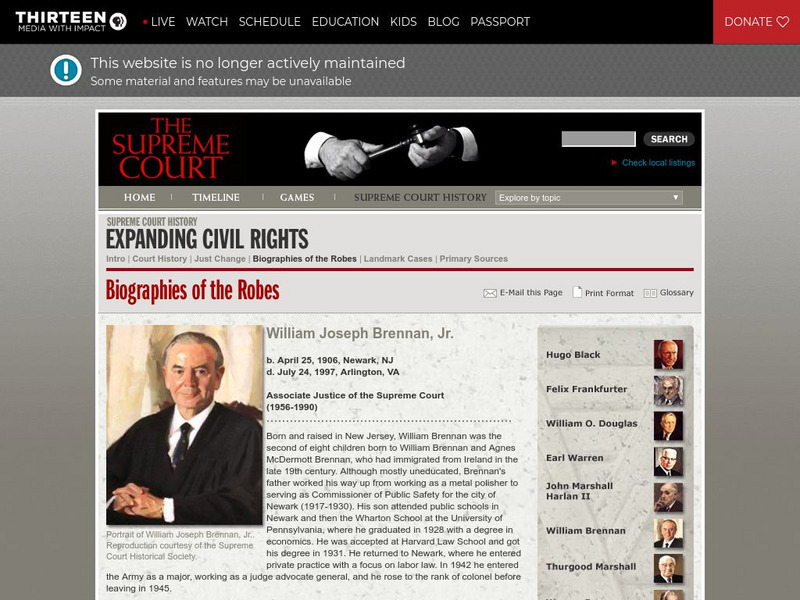 Wnet: Thirteen: The Supreme Court: Biographies of the Robes: William Brennan, Jr. Activity Wnet: Thirteen: The Supreme Court: Biographies of the Robes: William Brennan, Jr. Activity