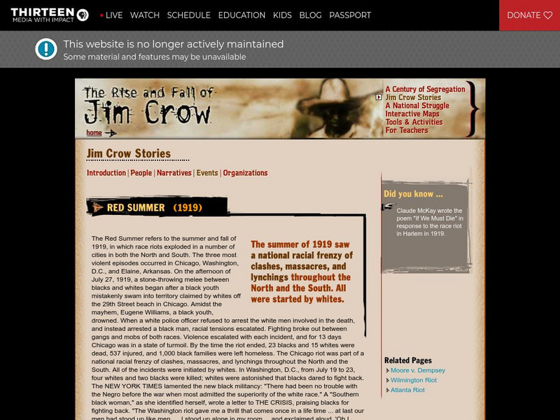 Wnet: Thirteen: The Rise and Fall of Jim Crow: Red Summer (1919) Website Wnet: Thirteen: The Rise and Fall of Jim Crow: Red Summer (1919) Website