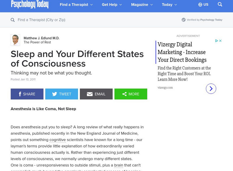Psychology Today: Sleep and Your Different States of Consciousness Article