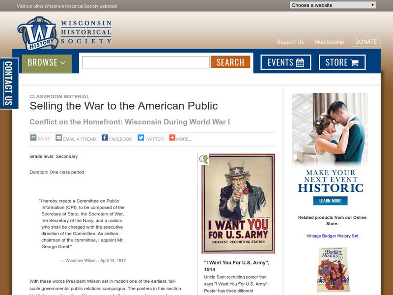 Wisconsin Historical Society: Expression Leads to Repression Lesson Plan