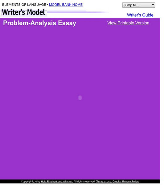 Holt, Rinehart and Winston: Writer's Model: Problem Analysis Essay Activity Holt, Rinehart and Winston: Writer's Model: Problem Analysis Essay Activity
