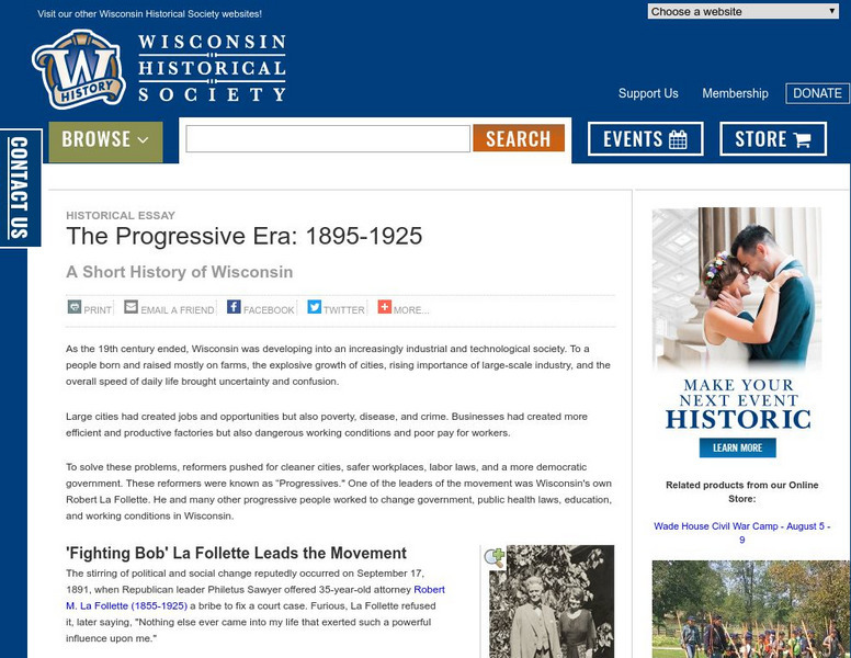 Wisconsin History: The Progressive Era Website