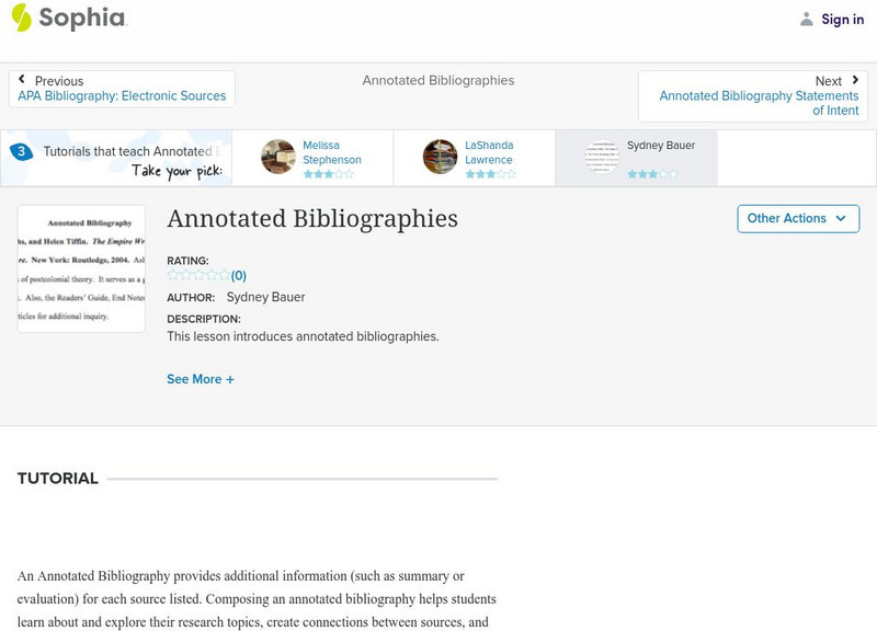Sophia: Annotated Bibliographies: Lesson 3 Unit Plan Sophia: Annotated Bibliographies: Lesson 3 Unit Plan