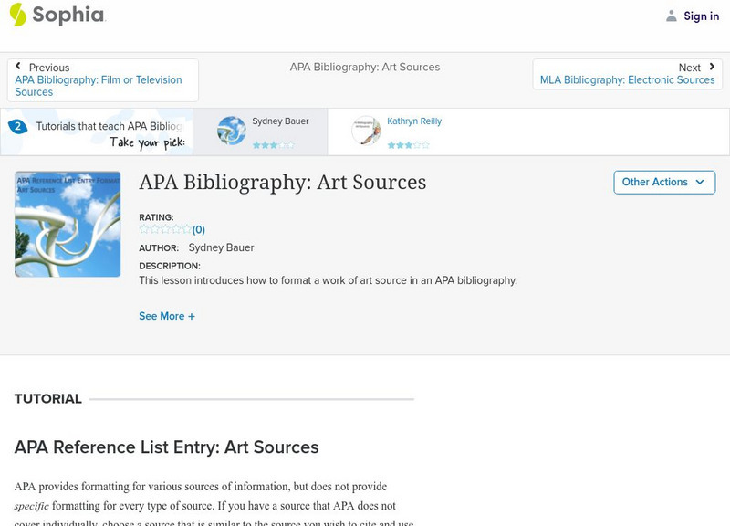 Sophia: Apa Bibliography: Art Sources: Lesson 1 Unit Plan Sophia: Apa Bibliography: Art Sources: Lesson 1 Unit Plan