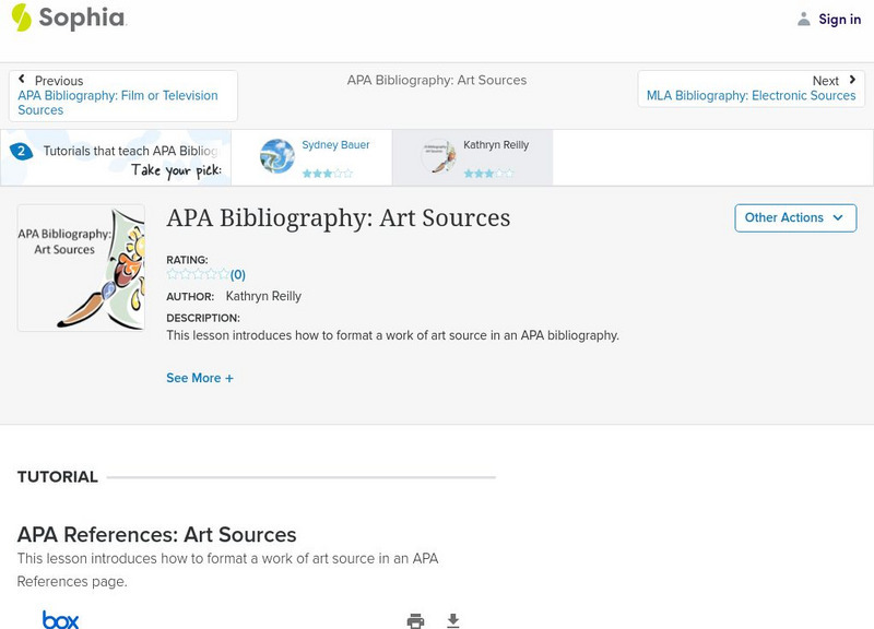 Sophia: Apa Bibliography: Art Sources: Lesson 2 PPT Sophia: Apa Bibliography: Art Sources: Lesson 2 PPT