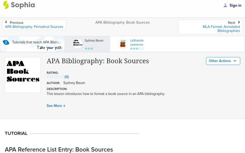 Sophia: Apa Bibliography: Book Sources: Lesson 1 Unit Plan Sophia: Apa Bibliography: Book Sources: Lesson 1 Unit Plan