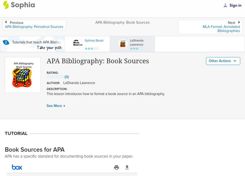 Sophia: Apa Bibliography: Book Sources: Lesson 2 PPT Sophia: Apa Bibliography: Book Sources: Lesson 2 PPT