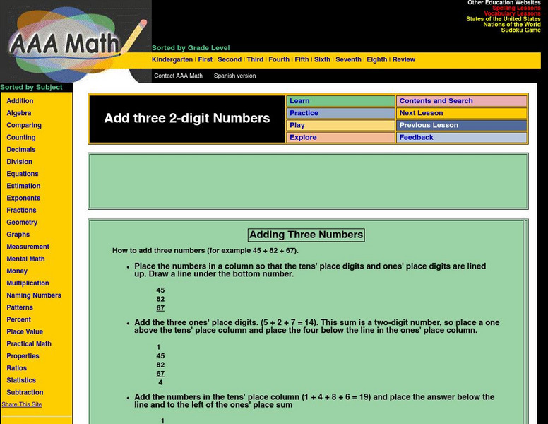 Aaa Math: Adding Three Numbers Interactive