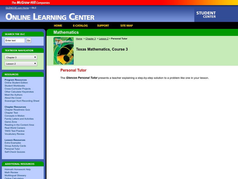 Glencoe Online Learning Center: Personal Tutor: Estimate Square Roots Instructional Video