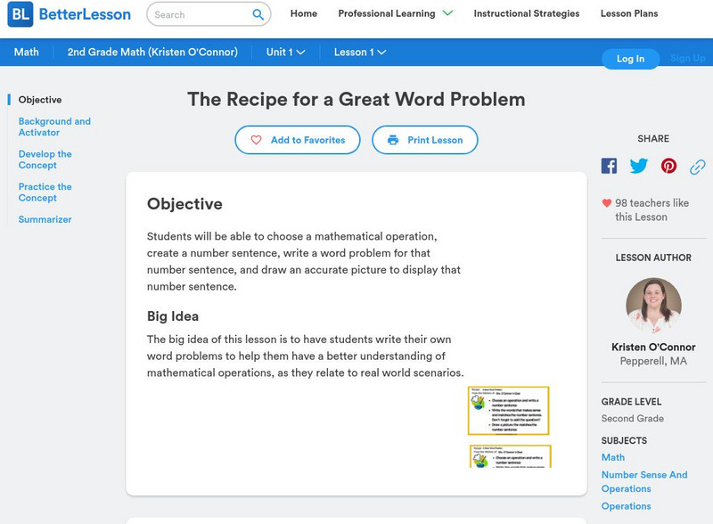 Better Lesson: The Recipe for a Great Word Problem Lesson Plan Better Lesson: The Recipe for a Great Word Problem Lesson Plan