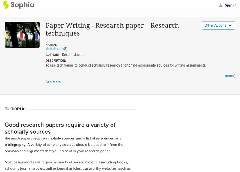 Sophia: Paper Writing: Research Paper: Research Techniques Unit Plan Sophia: Paper Writing: Research Paper: Research Techniques Unit Plan