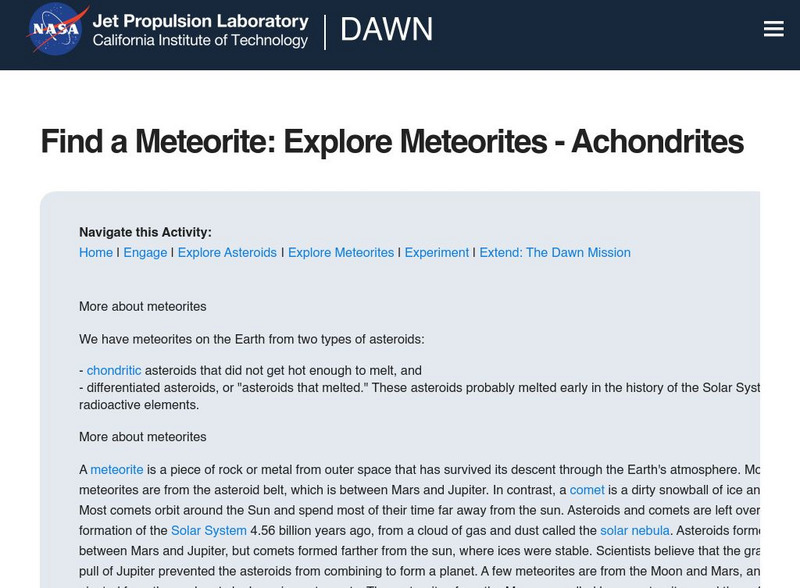 Dawn Mission: Dawn Classrooms: Meteorites Unit Plan Dawn Mission: Dawn Classrooms: Meteorites Unit Plan