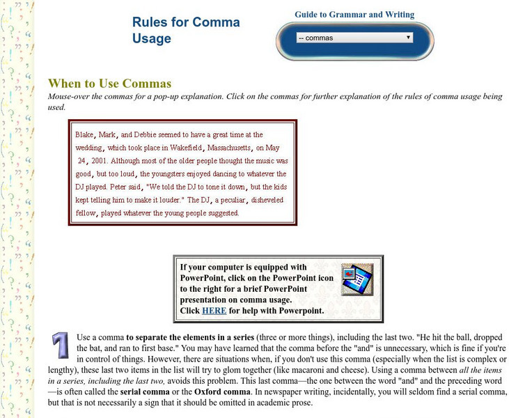 Guide to Grammar and Writing: Rules for Comma Usage Handout Guide to Grammar and Writing: Rules for Comma Usage Handout