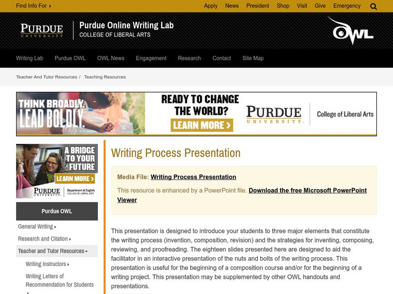 Purdue University Owl: Teaching Resource: Writing Process: Power Point PPT Purdue University Owl: Teaching Resource: Writing Process: Power Point PPT
