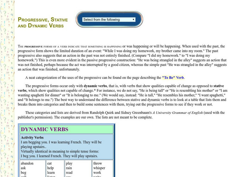 Guide to Grammar and Writing: Progressive Form of Verbs Handout Guide to Grammar and Writing: Progressive Form of Verbs Handout