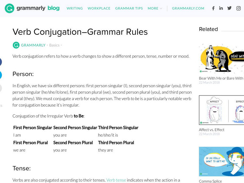 Grammarly Blog: Verb Conjugation Grammar Rules Handout Grammarly Blog: Verb Conjugation Grammar Rules Handout