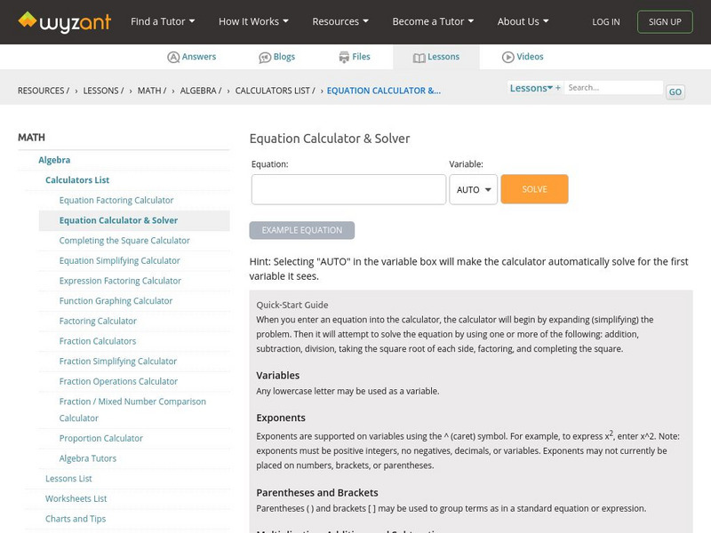 Wyzant: Equation Calculator Activity Wyzant: Equation Calculator Activity