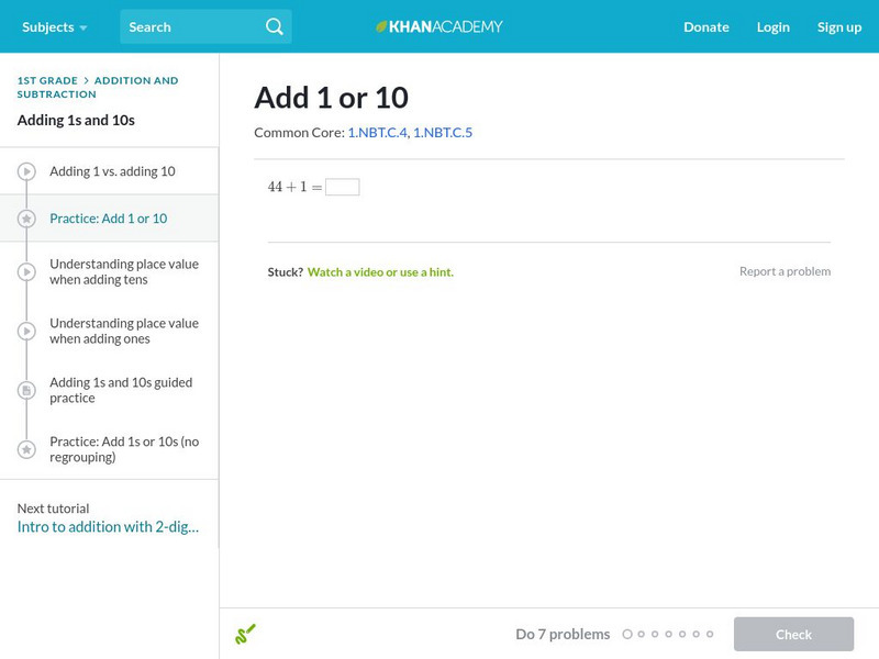 Khan Academy: Add 1 or 10 Unit Plan