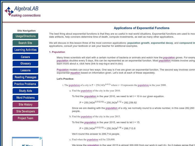 Algebra Lab: Applications of Exponential Functions Handout Algebra Lab: Applications of Exponential Functions Handout