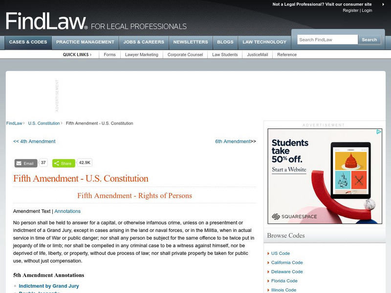 Find Law: Fifth Amendment Primary Find Law: Fifth Amendment Primary