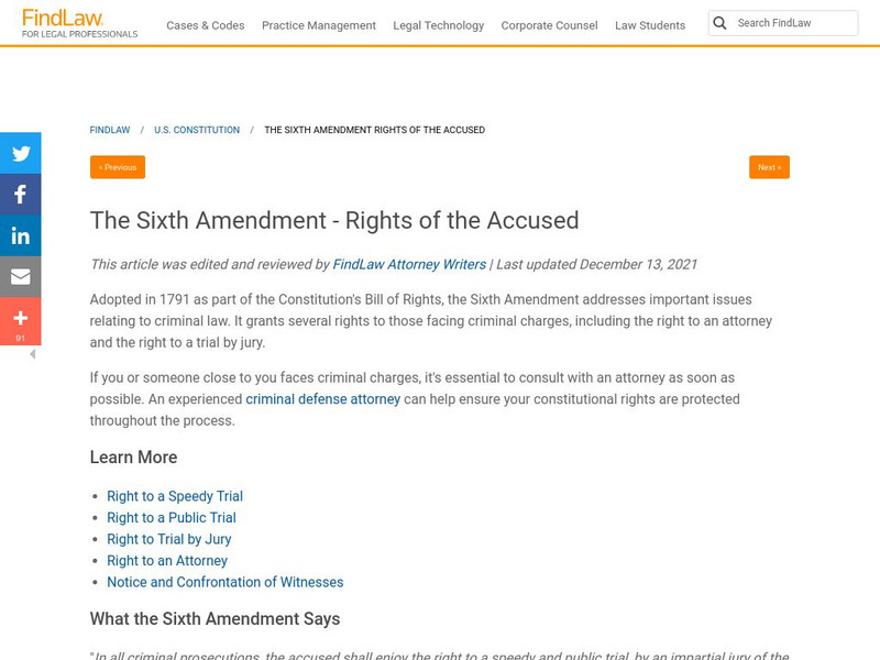 Find Law: u.s. Constitution: Sixth Amendment Primary Find Law: u.s. Constitution: Sixth Amendment Primary