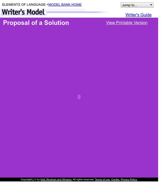 Holt, Rinehart and Winston: Writer's Model: Proposal of a Solution Activity Holt, Rinehart and Winston: Writer's Model: Proposal of a Solution Activity