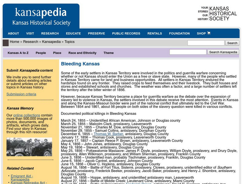Kansapedia: "Bleeding Kansas" Handout Kansapedia: "Bleeding Kansas" Handout