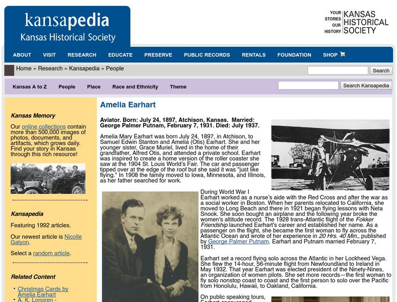 Kansas Historical Society: Amelia Earhart Handout Kansas Historical Society: Amelia Earhart Handout