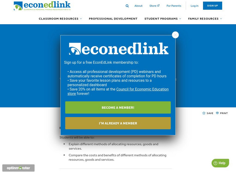 Econ Ed Link:i Don't Want Much, Just Want More: Allocation Lesson Plan Econ Ed Link:i Don't Want Much, Just Want More: Allocation Lesson Plan