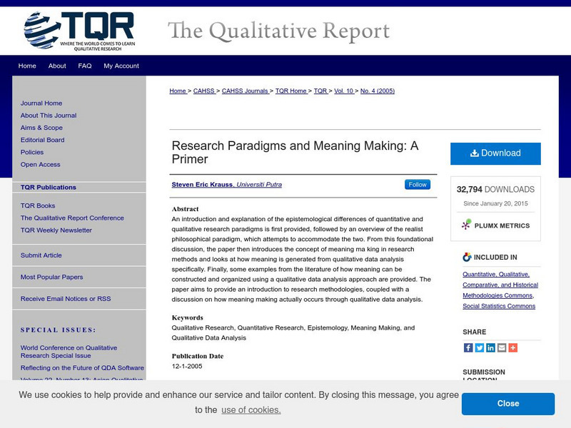 Nova Southeastern Univ: Research Paradigms and Meaning Making: A Primer [Pdf] Article
